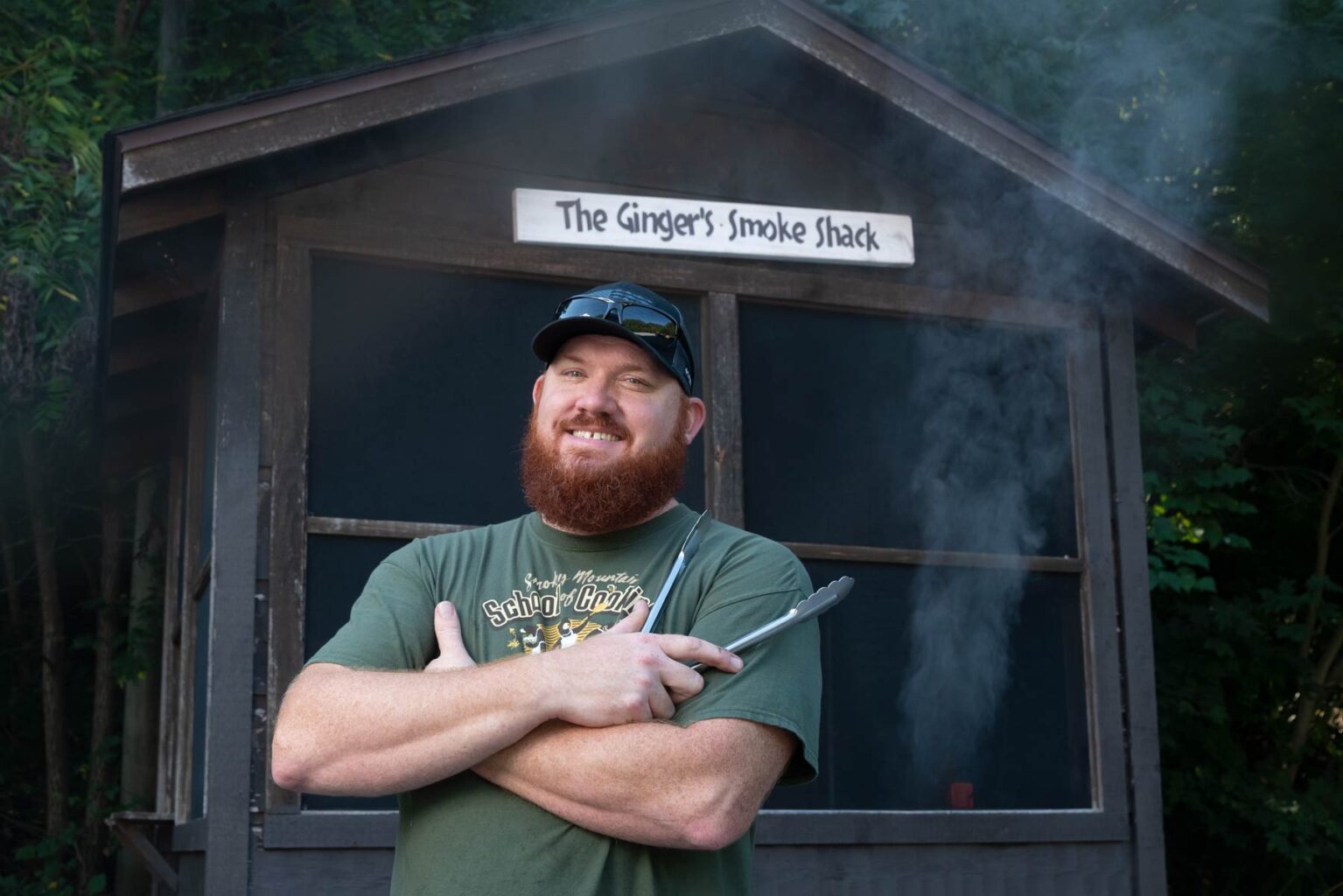 The Smoking Ginger in front of the Smoky Mountain School of Cooking Smoke Shack