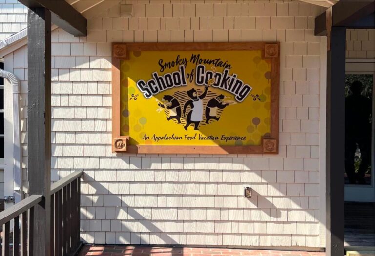 Smoky Mountain School of Cooking sign on exterior of new location